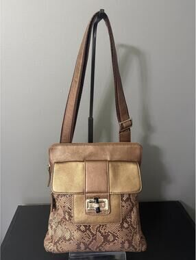 Original by Sharif 1827 Metallic Gold Reptile Crossbody Bag